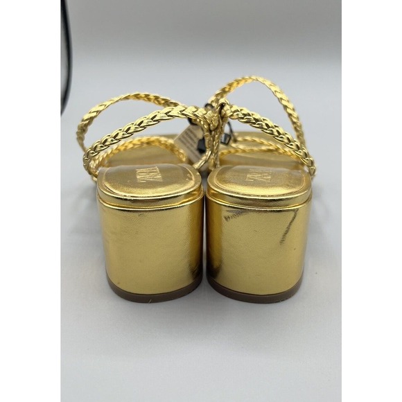 Zara Gold Braided Strap Sandals - Picture 3 of 8
